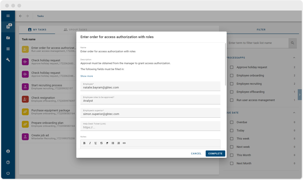 Form creation IT access request