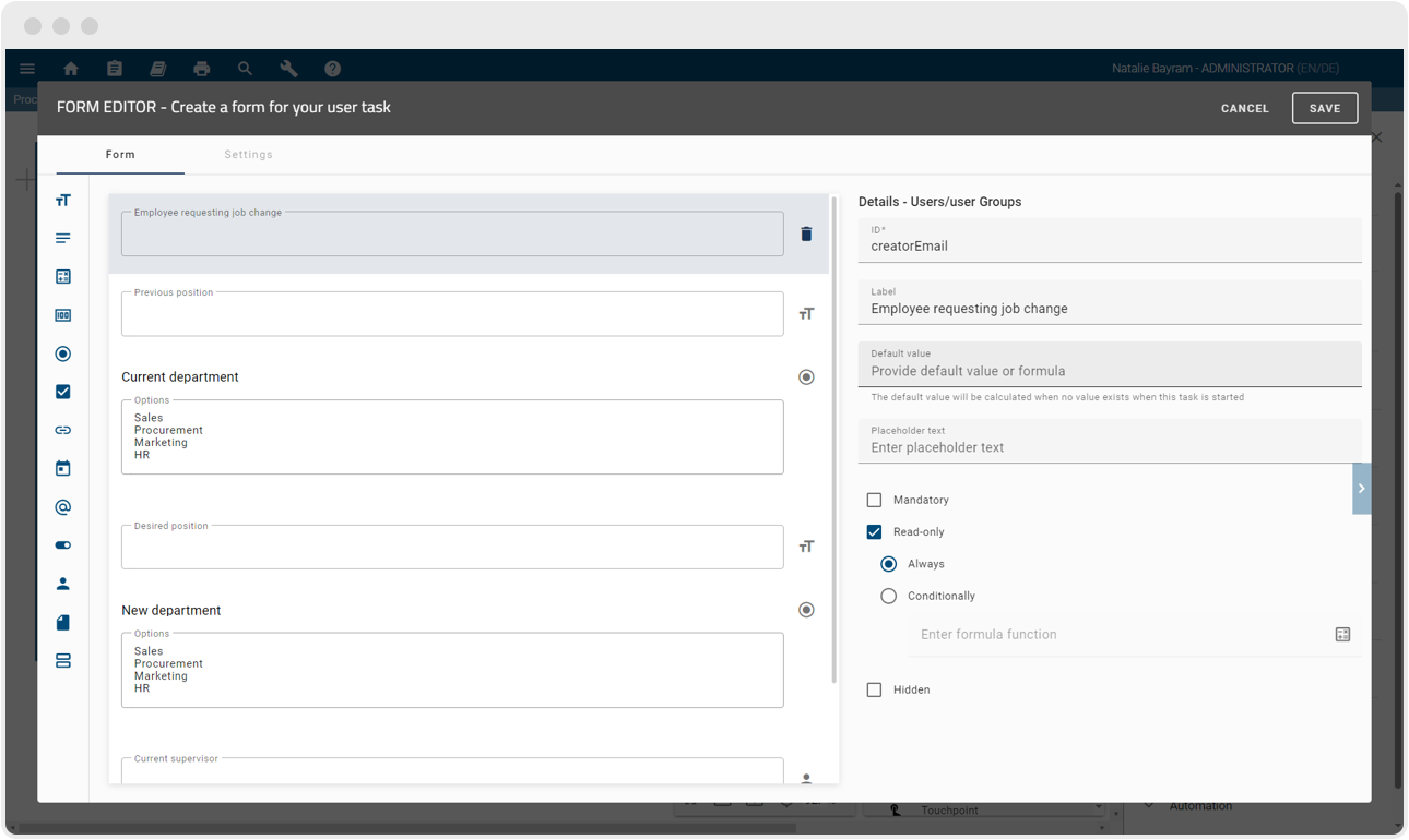 Automated form creation to process internal job application