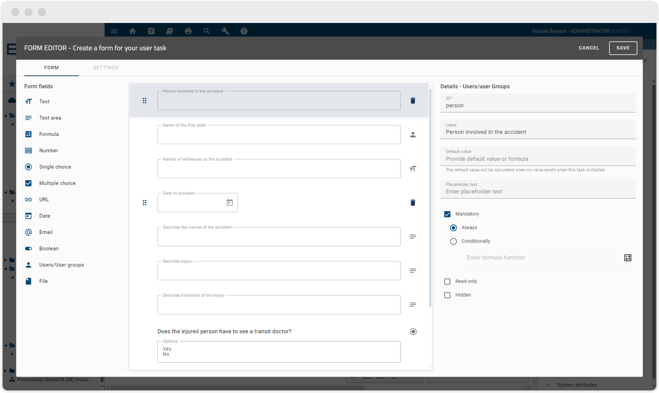 Atomated form creation to report work accident